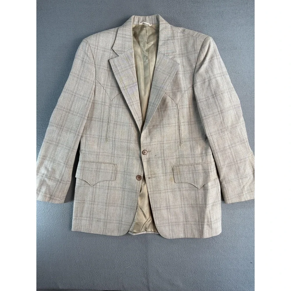 Vintage H Bar C Ranchwear Sport Coat Mens 42R Beige Plaid Western Jacket USA